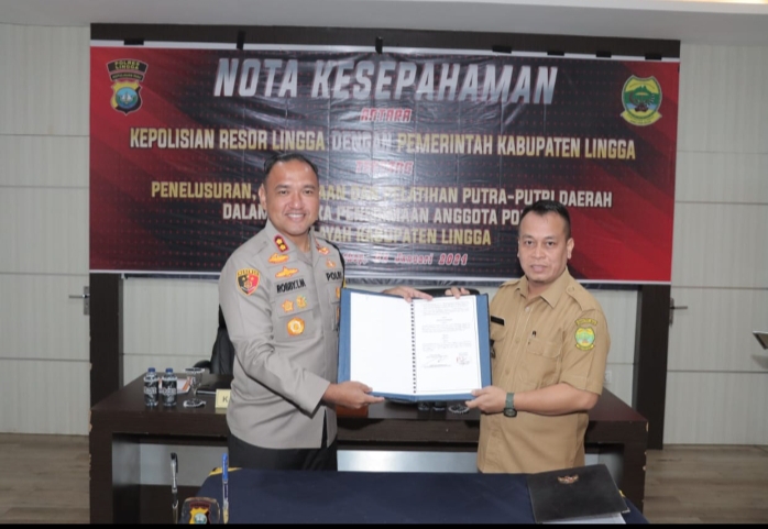 Polres Lingga dan Pemerintah Kabupaten Lingga Melakukan Penandatanganan Nota Kesepahaman Binlat Polri T.A 2024.