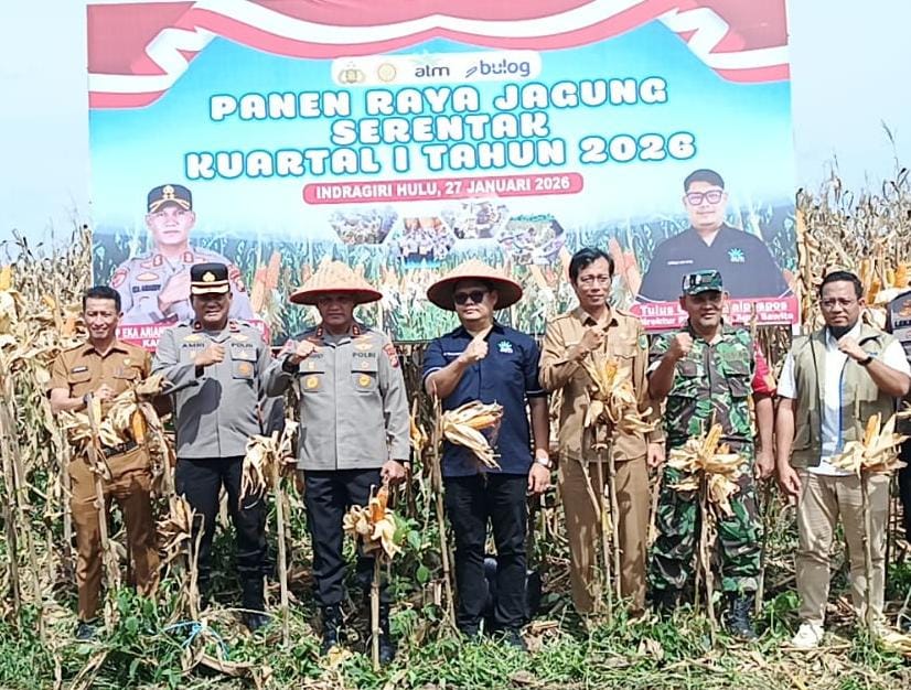 Panen Jagung Bersama PT PAS, Kapolres Inhu: Kekuatan Swasembada Pangan Negara Berasal dari Desa