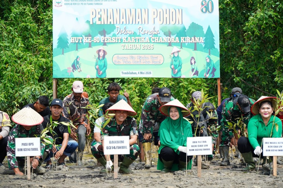 Peringati HUT ke-80 Persit KCK, Kodim 0314/Inhil Tanam Pohon Mangrove