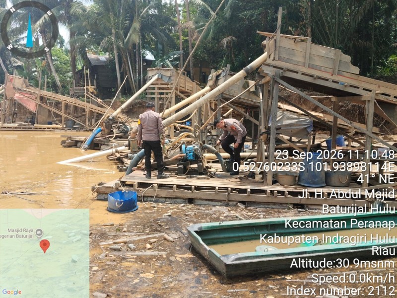 Polsek Peranap Tertibkan 8 Rakit PETI di Sungai Kuantan, Pemilik Diminta Bongkar Mandiri