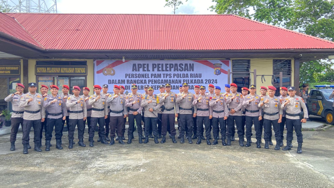 Situasi Kep Meranti Kondusif, Kapolres Pimpin Pelepasan Personil BKO PAM TPS Polda Riau