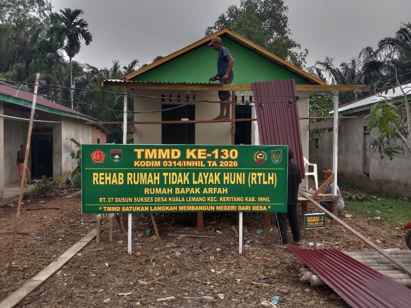 Kejar Target TMMD ke-130, Kodim 0314/Inhil Kebut Pengerjaan RTLH di Desa Kuala Lemang