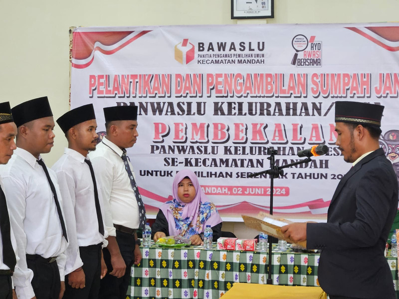 Gelar Pelantikan PKD Serentak, Panwaslu Kecamatan Mandah Sampaikan Pesan Ini..