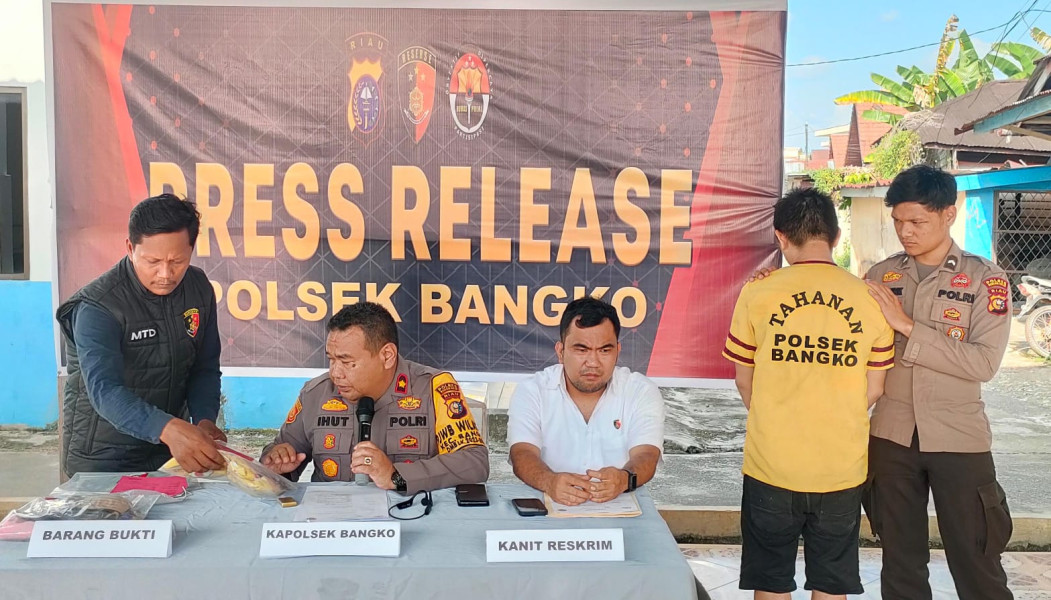 Polsek Bangko Gelar Press Release Perkara Tidak Pidana Pencabulan Terhadap Anak