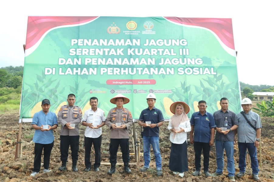 Penanaman Serentak Kuartal III, Polres Inhu dan PT PAS Tanam Jagung 1,3 Hektar
