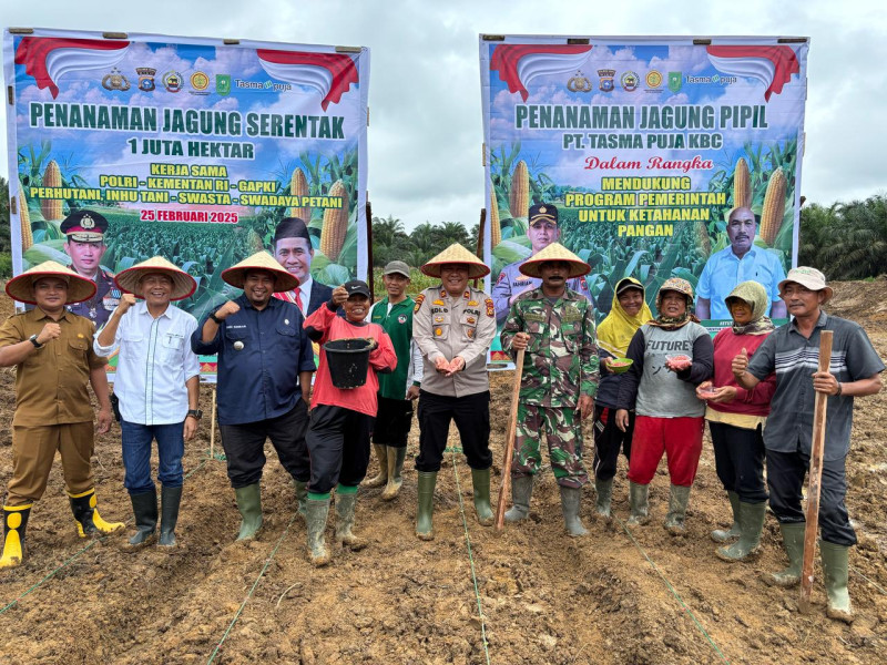 Turut Sukseskan Program Presiden, PT Tasma Puja dan Polres Inhu Tanam Jagung Pipil