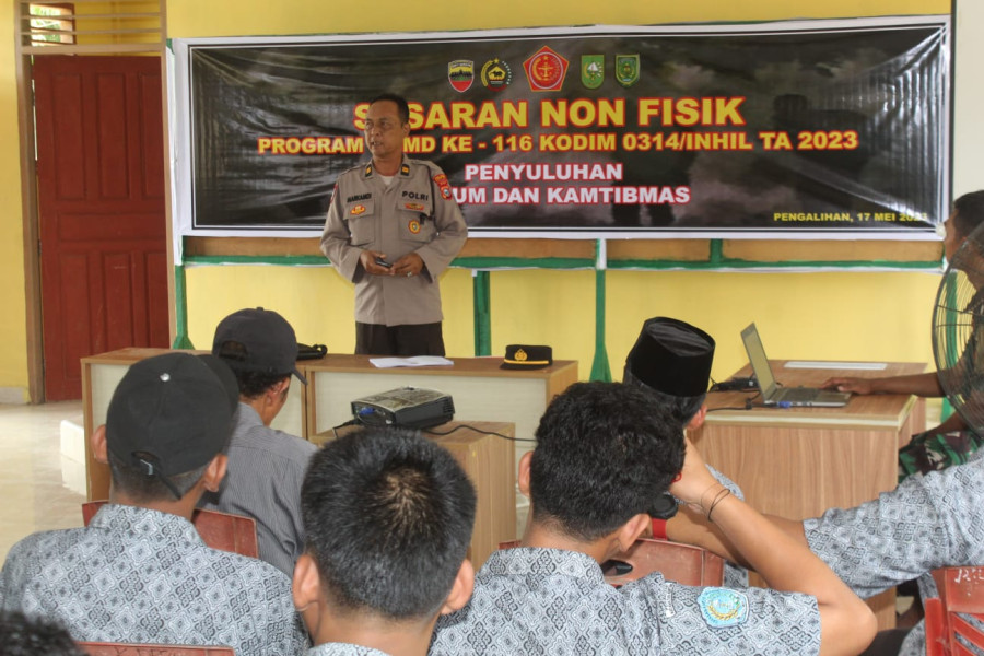 Gandeng Polres Inhil, Kegiatan Non Fisik TMMD ke 116 Kodim 0314/Inhil Berikan Penyuluhan Hukum dan Kamtibmas