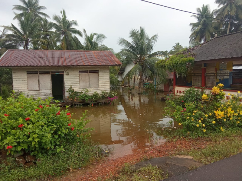 Kades Kualaraya Pantau Keadaan Lokasi yang Tergenang Air Laut