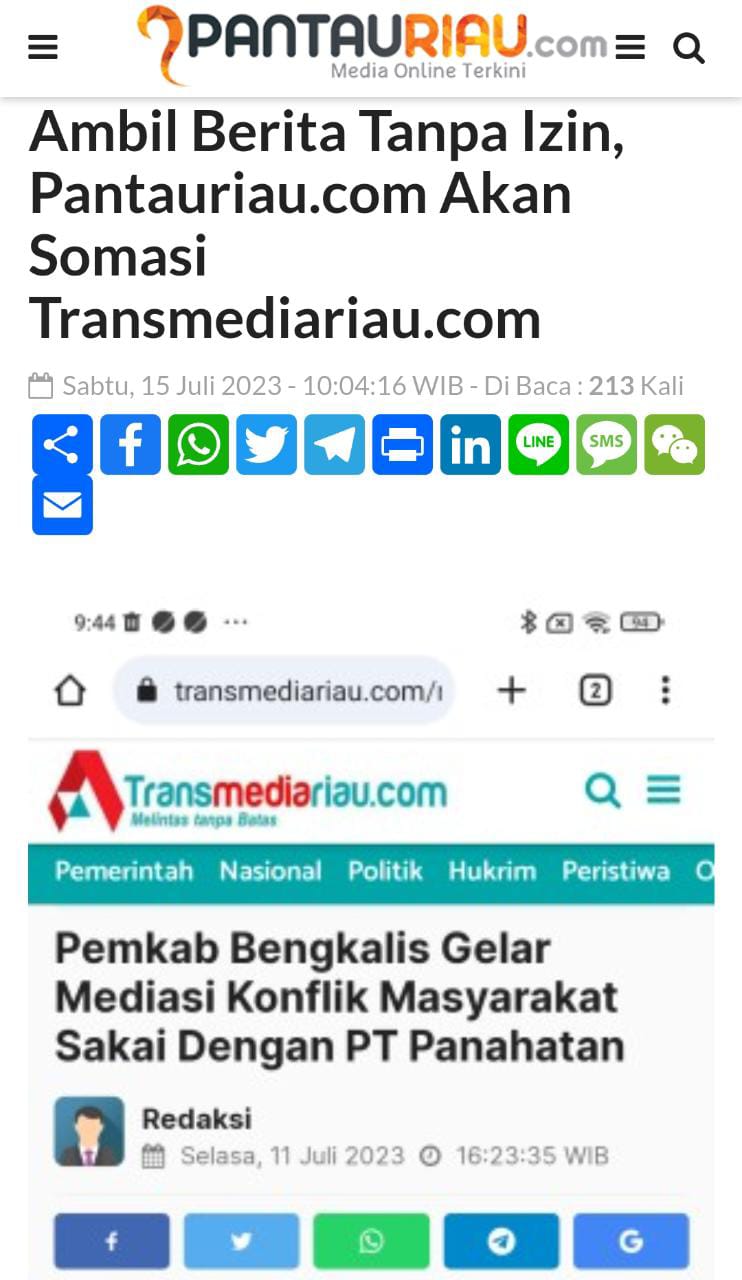 Transmediariau.com Sampaikan Permintaan Maaf Kepada Pantauriau.com, Terkait Pemberitaan Pemkab Bengkalis