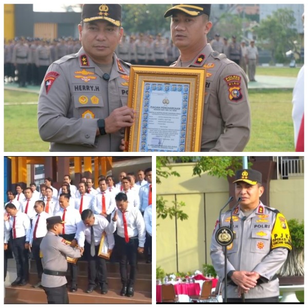 Kapolda Riau Irjen Herry Heryawan Memberikan Penghargaan Kepada Personel yang Berprestasi Dalam Pengungkapan Narkoba.