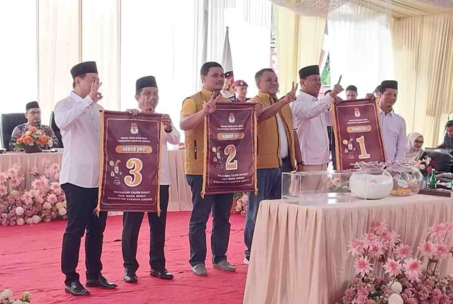 Berikut Hasil Pencabutan Nomor Urut Calon Bupati Kuansing 2024: 1 SDM, 2 AYO, 3 HS