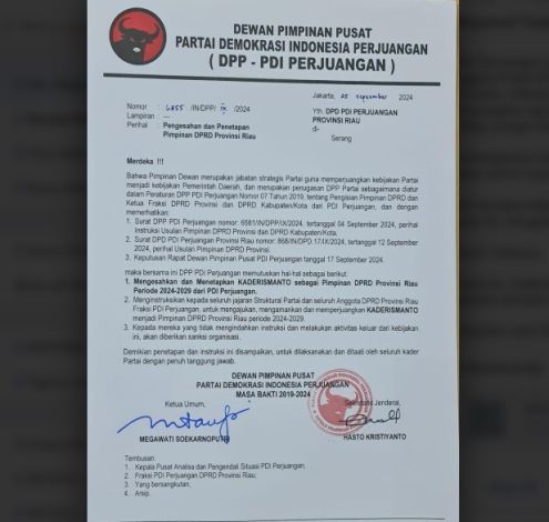 Megawati Tunjuk Kaderismanto Jadi Ketua DPRD Riau