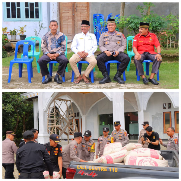 Gelar Bakti Sosial, Kapolres Rohil Serahkan Bantuan Semen Untuk Masjid Miftahul Jannah