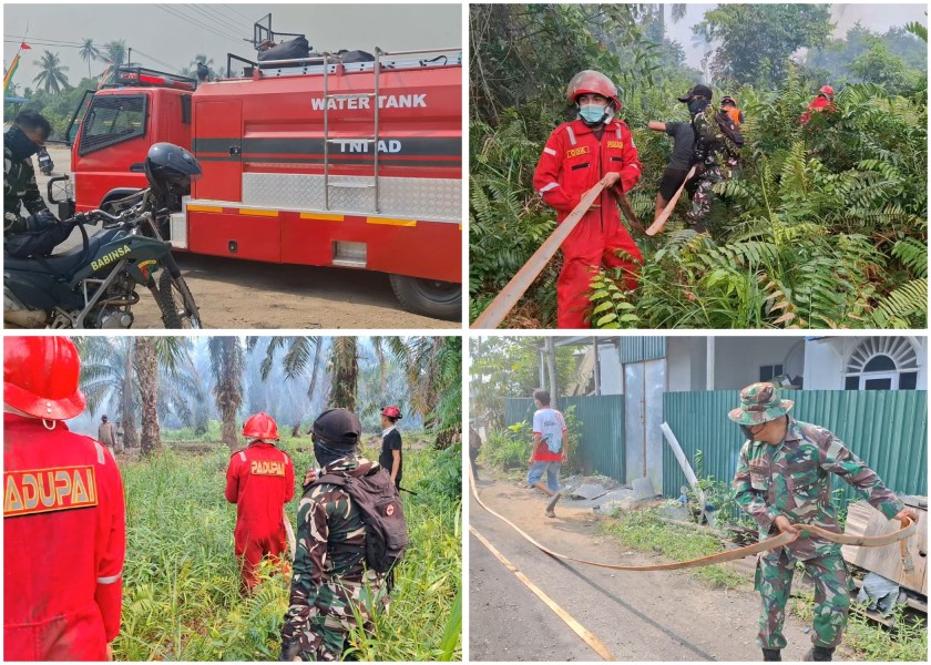 Personel Kodim 0314/Inhil Bersama Tim Gabungan Berjibaku Padamkan Karhutla di Sungai Beringin