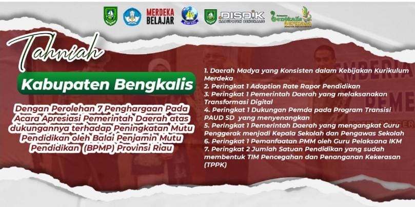 Disdik Bengkalis Borong 6 Penghargaan Implementasi Kurikulum Merdeka Belajar 2023