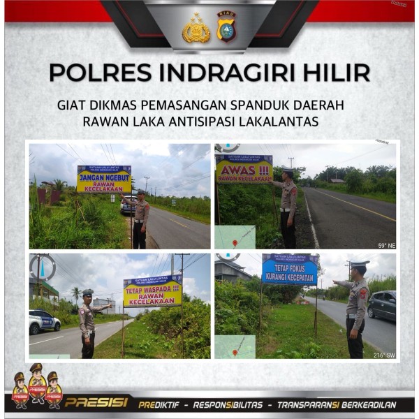 Satlantas Polres Inhil Pasang Spanduk Himbauan di Daerah Rawan Kecelakaan untuk Antisipasi Laka Lantas